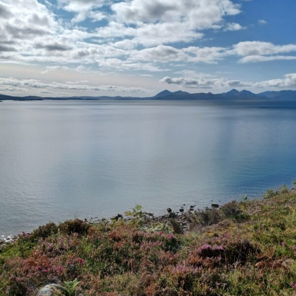 View from Applecross across calm sea towqards northern Skye