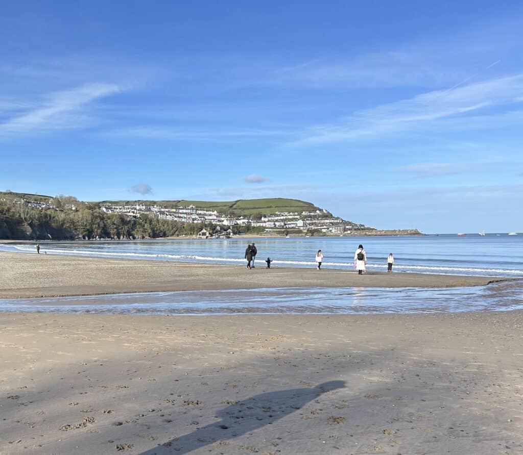 Harbour village viewed across beach
