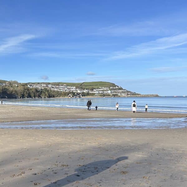 Harbour village viewed across beach